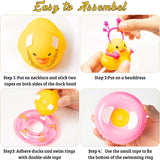 Haooryx 3 Pack Car Rubber Duck Car Duck Decorations Dashboard Car Ornaments, Novelty Squeeze Ducks with Mini Swim Ring Headgear Necklace Earphone Squeak Toys Gift for Girls Women (Princess Party)