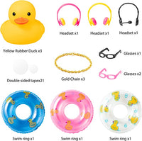 Haooryx 3 Pack Car Rubber Ducks Car Ducks Decorations Dashboard Car Ornaments, Novelty Squeeze Duckies with Mini Swim Ring Earphone Glasses Necklace Squeak Toys Gift for Kids Adult (Earphone Theme)