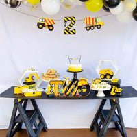 Haooryx Construction Truck Two Letter Sign Wooden Table Centerpiece Happy Birthday Banner for Two Years Old Baby 2nd Birthday Party Decorations Construction Theme Party Supplies Decor Photo Props