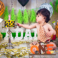 Haooryx Woodland Animals ONE Letter Sign Wooden Centerpiece, Forest Animal Theme Party Decoration Baby 1st Birthday Photo Props for One Year Old Kids First Birthday Happy Fall Baby Shower Decor