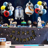HAOORYX 35PCS Galaxy Wars Birthday Party Favor Supplies for Kids, Black Series Birthday Banner Vader Cake Topper Decoration 12 inch Latex Balloons War Lightsaber BB8 Robot Aluminum Foil balloons