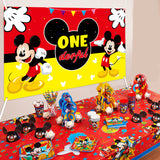 HAOORYX Baby First Birthday Decorations, Fabric Banner Backdrop, Mickey Themed Party supplies for Baby One Year Old Background -72.8 x 43.3 inch