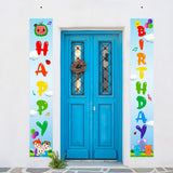 Haooryx Cocomelon Happy Birthday Porch Sign Theme Party Signs Banner Decoration, Indoor Outdoor Yard Hanging Welcome Sign Wall Decor Photo Booth Prop for Kids Birthday Party Baby Shower Favor Supplies