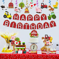 Haooryx 42pcs Farm Animals Birthday Decorations Supplies, Farm Barn Happy Birthday Banner Hanging Swirls Table Centerpieces Cake Toppers Decor Kit for Kids Barnyard Animals Theme Party