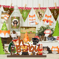 Haooryx Woodland Animals Baby Shower Table Wooden Centerpiece, Oh Baby Letter Sign for Kids Fall Theme Party Decorations Supplies Toddler Birthday Decor Favors Forest Theme Party Ornament Photo Props