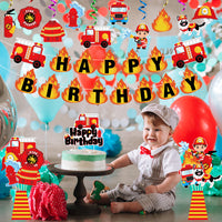 Haooryx 42pcs Fire Truck Birthday Decoration Supplies Kit, Fire Happy Birthday Banner Fireman Hanging Swirls Cake Topper Centerpieces Sticks for Kids Firefighter Theme Party Baby Shower Photo Props …