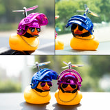 Haooryx 2 Pack Rubber Duck Toys Car Decorations Cool Helmet Yellow Duck Car Dashboard Ornaments Set, Blue and Pink Rubber Ducks with Propellers Helmet, Sunglasses, Gold Chain for Adults, Kids Gift