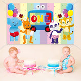 HAOORYX Word Party Inspired 1st Birthday Photo Backdrop, Cartoon Adorable Animal Photography Background for Baby Shower Toddler First Birthday Party Decorations Photoshoot Banner (6×3.6 ft)