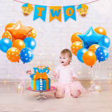 HAOORYX 42Pcs Blippi 2nd Birthday Party Decorations Supplies Kit, Two-year-old Kids Birthday-12" Balloons Star Aluminum Foil Balloon Set, Birthday Banner and Cake Topper for Blippi Theme Party Favor