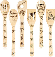 Haooryx 6Pcs Summer Bee Sunflower Bamboo Spoons Utensils Set Bee Themed Non-Stick Carve Cooking Spoons Burned Bamboo Cookware Kitchen Gadget Kit Mother's Day Housewarming Gift Kitchen Decor Supplies