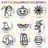 Haooryx 9Pcs Halloween Tissue Paper Suncatcher for Kids Pre-Cut Pumpkin Spider Web Witch Hat Cards DIY Window Art Crafts Stained Glass Effect Paper Sun Catcher for Halloween Party Game Favor