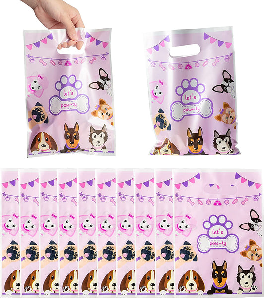 Roll over image to zoom in Haooryx 50Pcs Pink Puppy Party Favor Bags Pet Dog Doggy Plastic Goodie Gift Wrapping Bag with Handles Candy Treat Bags for Baby Shower Kids Birthday Puppy Theme Party Supplies Decorations Rewards Pack