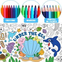 Haooryx Giant Ocean Animal Coloring Poster 4.6 x 2ft Jumbo Coloring Under The Sea Shark Turtle Poster DIY Art Drawing Sea Animal Blank Paper Banner Hug Colorable Table Cover for Kid Home School Supply