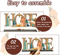 Haooryx 3Pcs Christmas Farmhouse Birth of Jesus Wooden Centerpiece Table Decorations Peace Hope Joy Wood Letter Sign Detachable Wooden Table Topper for Christmas Party Holiday Home Decor Supplies