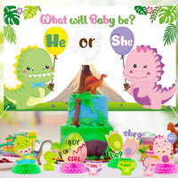 Haooryx 12Pcs Little Dino Gender Reveal Party Honeycomb Centerpieces Decoration, Cartoon Dinosaur Theme Party Table Topper Decoration for Boy or Girl Baby Shower He or She Gender Reveal Party Supplies