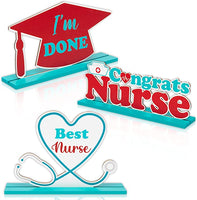 Haooryx 3PCS Nurse Graduation Wooden Centerpiece Decorations Red and White Graduation Table Topper Best Nurse Desktop Wood Letter Sign Nurse Day Congrats School Class Grad Party Decor Supplies