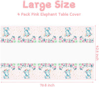 Haooryx 4Pcs Pink Elephant Table Cover, Plastic Rectangle Pink Flower Elephant Tablecloth for Baby Shower Decor Gender Reveal Party Supplies Baby Girl Birthday Party Tablecover, 42.5 x 70.9 inch