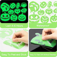 Haooryx 93Pcs Halloween Glow in The Dark Sticker Kit, Luminous Fluorescent Window Decal Sticker Spooky Pumpkin Spider Scary Ghost Skeleton Skull Bat Decal for Halloween Party Supplies Home Wall Decor