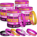 Haooryx 36PCS Class of 2023 Graduation Silicone Bracelets Colorful Congrats Grad Rubber Bracelet Graduating Celebrating Wristbands for Teens Students School College Graduation Party Supply(Purple)
