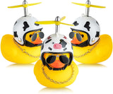 Haooryx 3 Pack Cow Print Rubber Duck Toys Car Ornaments, Farm Animal Theme Yellow Ducks Car Dashboard Decorations Black White Cow Print Helmet Duck with Propeller Squeak Toys Gift for Kids Adult