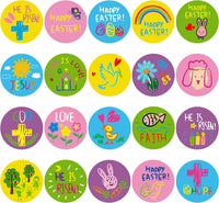 Haooryx 600PCS Religious Easter Stickers for Kid Cartoon Catholic Child Drawn Christian Religious Sticker Jesus He is Risen Sticker Easter Scripture Faith Sticker for Sunday School Party Art Craft