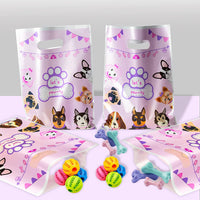 Roll over image to zoom in Haooryx 50Pcs Pink Puppy Party Favor Bags Pet Dog Doggy Plastic Goodie Gift Wrapping Bag with Handles Candy Treat Bags for Baby Shower Kids Birthday Puppy Theme Party Supplies Decorations Rewards Pack