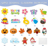 Haooryx 120Pcs Spring Summer Fall Winter Classroom Cutouts Bulletin Board Set, Seasonal Classroom Decoration Paper Cut-Outs Blackboard Border Trim for School Classroom Whiteboard Window Wall Decor