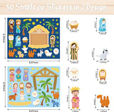 Haooryx 50Pcs Make a Nativity Scene Stickers, Birth of Jesus Mix and Match Stickers for Nativity Scene Party Supplies Kids Christmas Party Gift Church Theme Bible Party Game Religious Education Toys