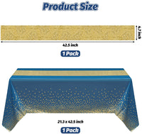 Haooryx 2Pcs Navy Blue and Gold Table Cloth Table Runner Set, Rectangle Dot Table Cover Waterproof Tablecloth Confetti Gold Table Runner for Birthday Wedding Anniversary Baby Shower Party Supplies