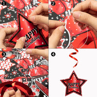 Haooryx 42Pcs Birthday Party Decoration Kit, Red and Black Happy Birthday Banner Hanging Swirls Cake Topper Table Centerpiece Stick for Men Women Boys Girls Birthday Party Decor Supplies Photo Booth