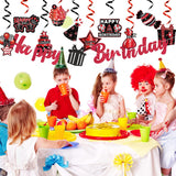 Haooryx 42Pcs Birthday Party Decoration Kit, Red and Black Happy Birthday Banner Hanging Swirls Cake Topper Table Centerpiece Stick for Men Women Boys Girls Birthday Party Decor Supplies Photo Booth