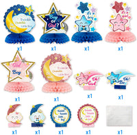 Haooryx 12Pcs Twinkle Twinkle Little Star Baby Gender Reveal Honeycomb Centerpieces, Pink or Blue Baby Shower Boy or Girl Gender Reveal Party He or She Table Topper for Party Decoration Supplies