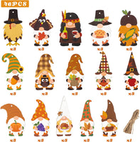 Haooryx 46PCS Thanksgiving Wood Gnome Hanging Ornaments Autumn Wood Pumpkin Turkey Gnome Elves Decorative Pendents for Thanksgiving Day Fall Harvest Party Favor Halloween Holiday Home Tree Supplies