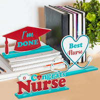 Haooryx 3PCS Nurse Graduation Wooden Centerpiece Decorations Red and White Graduation Table Topper Best Nurse Desktop Wood Letter Sign Nurse Day Congrats School Class Grad Party Decor Supplies