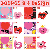 Haooryx 300PCS Valentine's Day Heart Sticker Scene Roll Valentines Make A Face Stickers Pink Red Love Heart DIY Sticker Game Crafts for Kids Classroom Exchange Gifts Valentine Weeding Party Decoration