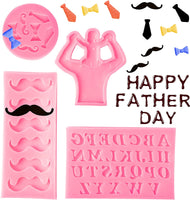 Haooryx 6Pcs Father’s Day Pink Fondant Silicone Molds Mini Mustache Beard Bow Ties Necktie Molds Candy Chocolate Cupcake Baking Tool for Happy Father’s Day Dad Birthday Party Supplies Cake Decorations