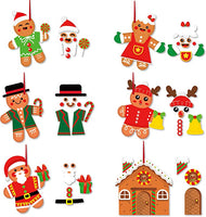 Haooryx 30Pcs Christmas Gingerbread Man Ornaments, Make Your Own Gingerbread Man Paper Craft Hanging Ornaments Make a Face Stickers Game for Kids Christmas Party Favor Gift DIY Art Craft Kit Rewards