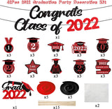 Haooryx 42Pcs 2022 Graduation Party Decoration Kit, Red and Black Congrats Class of 2022 Banner Hanging Swirl Cake Topper Decor Table Centerpieces for 2022 Congratulate Graduation Party Decor Supplies