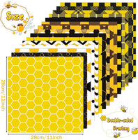 Haooryx 60PCS Summer Bees Plaid Pattern Paper Yellow Black Honeycomb Scrapbook Specialty Origami Paper Decorative 11’x11’Double Sided DIY Art Craft for Wrapping Gift Card Making Photo Album Decor