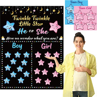 Haooryx Twinkle Twinkle Little Star Gender Reveal Party Poster, Baby Gender Reveal Voting Poster Party Games Kit, He or She Boy or Girl Gender Reveal Poster with 40pcs Pink or Blue Voting Stickers