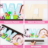 Haooryx Pink Farm Animals TWO Letter Sign Wooden Table Centerpiece, 2nd Farm Barnyard Birthday Party Sign Two Years Old Baby Girls Theme Birthday Party Decorations Baby Shower Photo Props Centerpiece