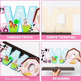 Haooryx Pink Farm Animals TWO Letter Sign Wooden Table Centerpiece, 2nd Farm Barnyard Birthday Party Sign Two Years Old Baby Girls Theme Birthday Party Decorations Baby Shower Photo Props Centerpiece
