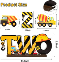 Haooryx Construction Truck Two Letter Sign Wooden Table Centerpiece Happy Birthday Banner for Two Years Old Baby 2nd Birthday Party Decorations Construction Theme Party Supplies Decor Photo Props