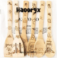 Haooryx 6Pcs Summer Bee Sunflower Bamboo Spoons Utensils Set Bee Themed Non-Stick Carve Cooking Spoons Burned Bamboo Cookware Kitchen Gadget Kit Mother's Day Housewarming Gift Kitchen Decor Supplies