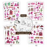 Haooryx 8PCS Pink Cowgirl Tattoos Temporary Decorations Western Themed Waterproof Fake Tattoos for Kids Women Face Stickers Cowgirl Bridesmaid Giddy Up Bach Rodeo Party Art Decals Favors Supplies