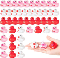 Haooryx 60PCS Valentine Mini Rubber Duckies Novelty Valentines Love Heart Duckies Party Decorations Red Pink Small Rubber Ducky Bath Toys for Kids Baby Shower Classroom Exchange Gifts Giveaways Treats