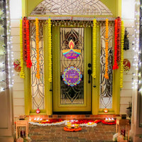 Haooryx 2Pcs Diwali Wood Hanging Door Sign, Happy Diwali Door Sign Plaque with Hanging Rope Indian Festival of Lights Party Front Door Wall Porch Wooden Hanging Welcome Decorations Supplies Home Decor