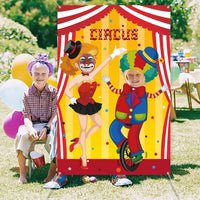 Haooryx Carnival Circus Photo Door Banner Carnival Party Decoration, Large Satin Fabric Photo Booth Props Backdrop Banner for Circus Party Photography Background Birthday Carnival Game Supplies