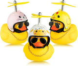 Haooryx 3 Pack Easter Rubber Duck Toys Car Ornaments, Yellow Duck Car Dashboard Decoration Bunny Chick Egg Print Helmet with Propeller Squeak Duck Toys Easter Basket Stuffer for Kid Adult