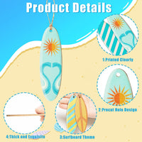 Haooryx 31PCS Summer Surfboard Surfing Hanging Wooden Ornaments Decorations Surf Board Shaped Beach Signs Wood Ornament with String for Home Summer Hawaiian Beach Luau Tropical Party Favors Supply